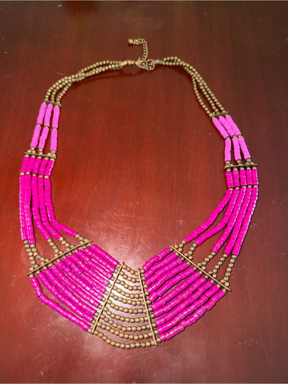 Pink Beaded Multi-Strand Statement Necklace